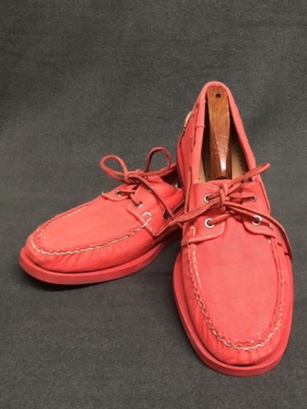 Sebago Mens Docksides Red Canvas Boat Shoes Red Strings & Sole Size 10